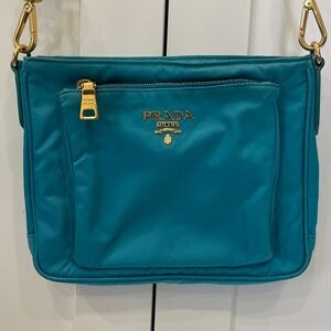Prada Tessuto and Saffiano Turquoise Crossbody Bag